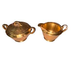Wheeling DEC Creamer & Sugar Vintage Gold Floral Set #418 MCM